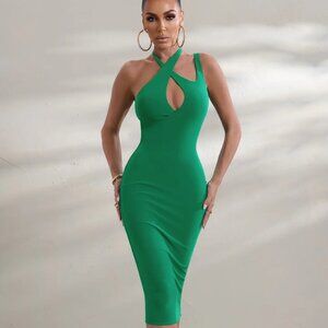 Club L London Rome Green Halter Neck Cut Out Midi Dress 16